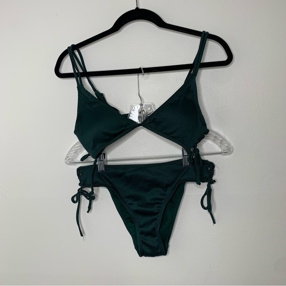 Kenzie dark green lace up side adjustable bikini - Picture 1 of 7